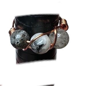 Moss quartz moon stone ring copper hand made